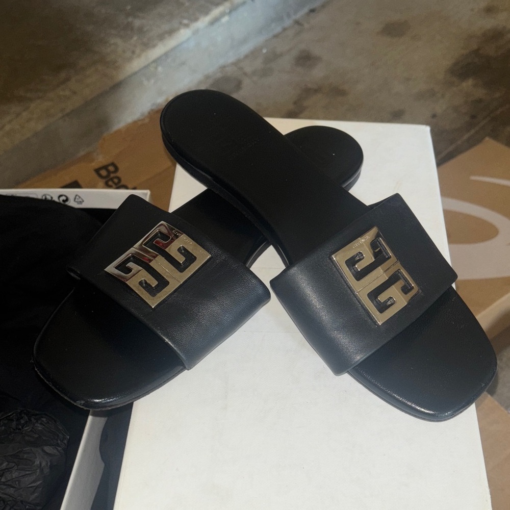 Givenchy Black Slides with Silver Logo
